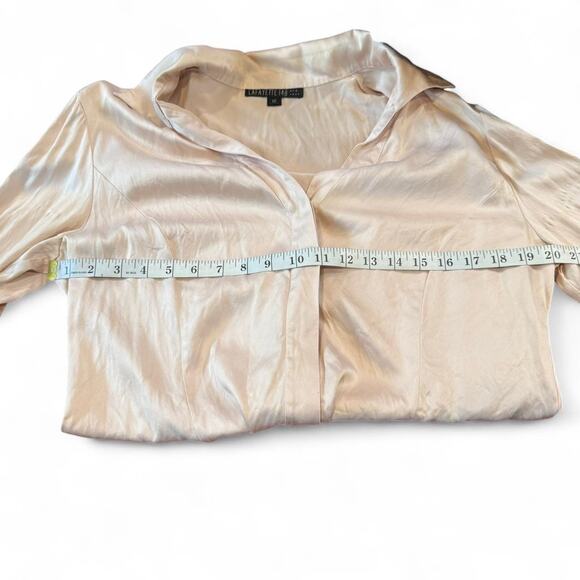 90s coquette minimalistic pale pink button up 100% silk blouse womens size 12 - Picture 6 of 8